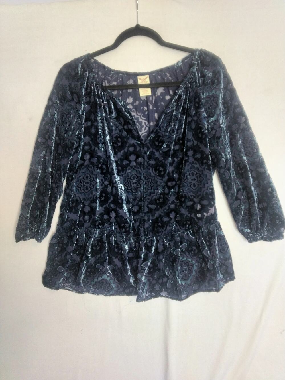 Velvet Burnout Tunic Sz 8-10 Indigo Blue Sheer Mandala Print Festival Boho Chic